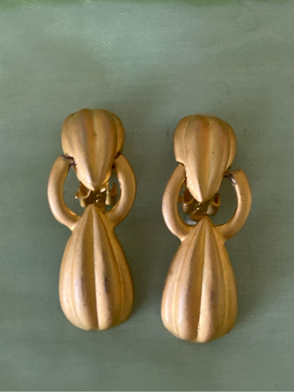 Matte Gold Sculptural Drop Clip-On Earrings - Women Jewelry